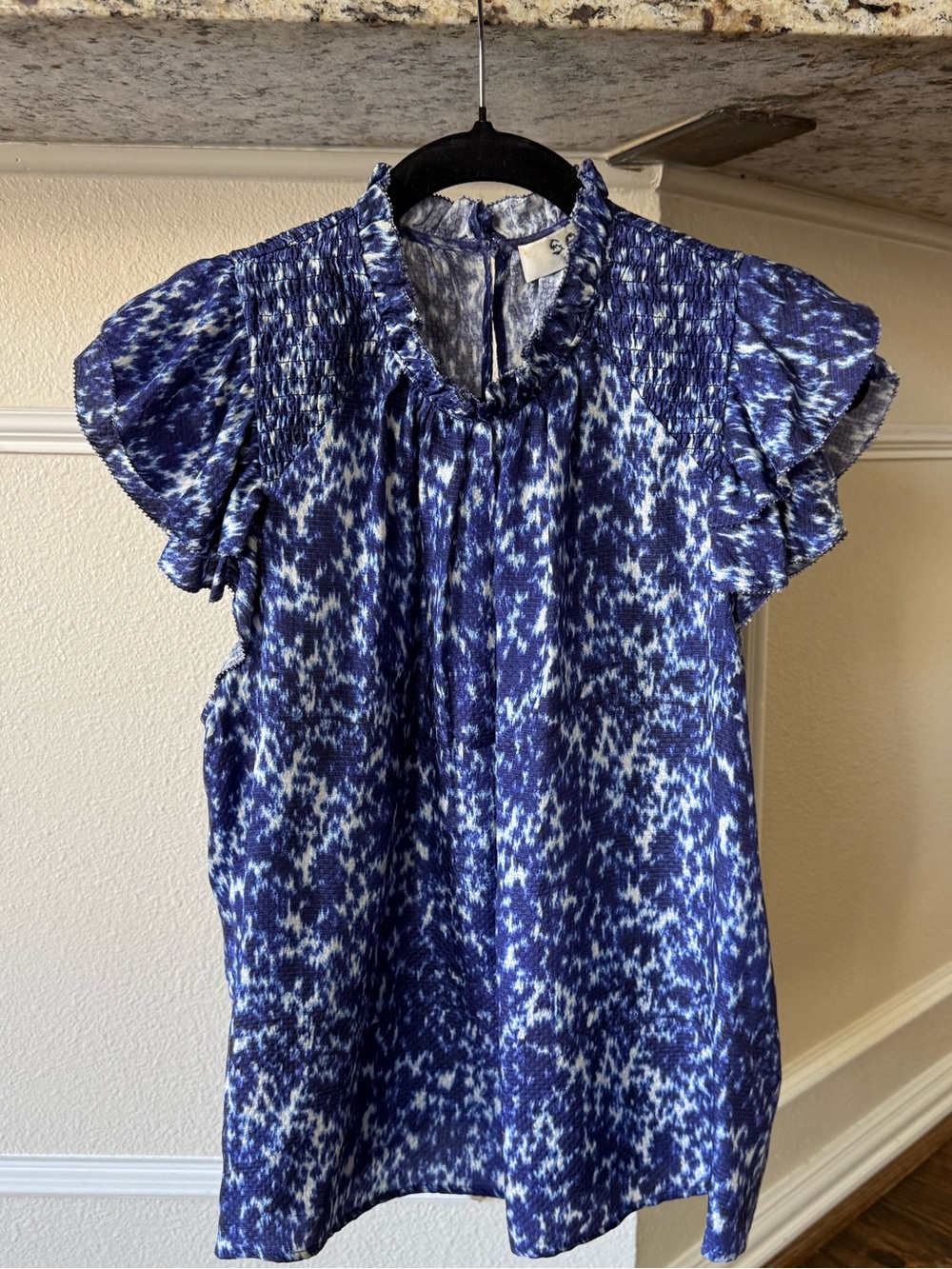 Sea New York- Blue Printed Ruffle-Sleeve Women's Top